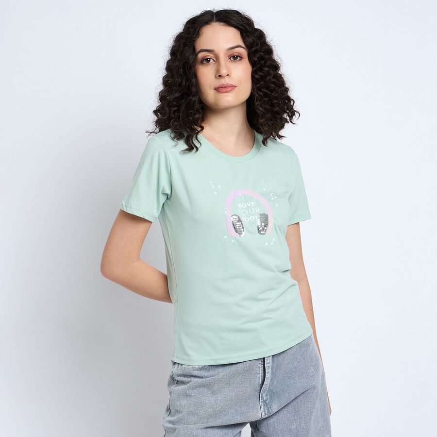 Ladies' Round Neck T-Shirt , हल्का हरा, large image number null