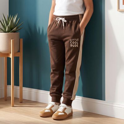Boys Brown Jogger Fit Text Pyjama