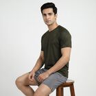 Men's Olive Green Round Neck Athleisure T-Shirt, Olive, small