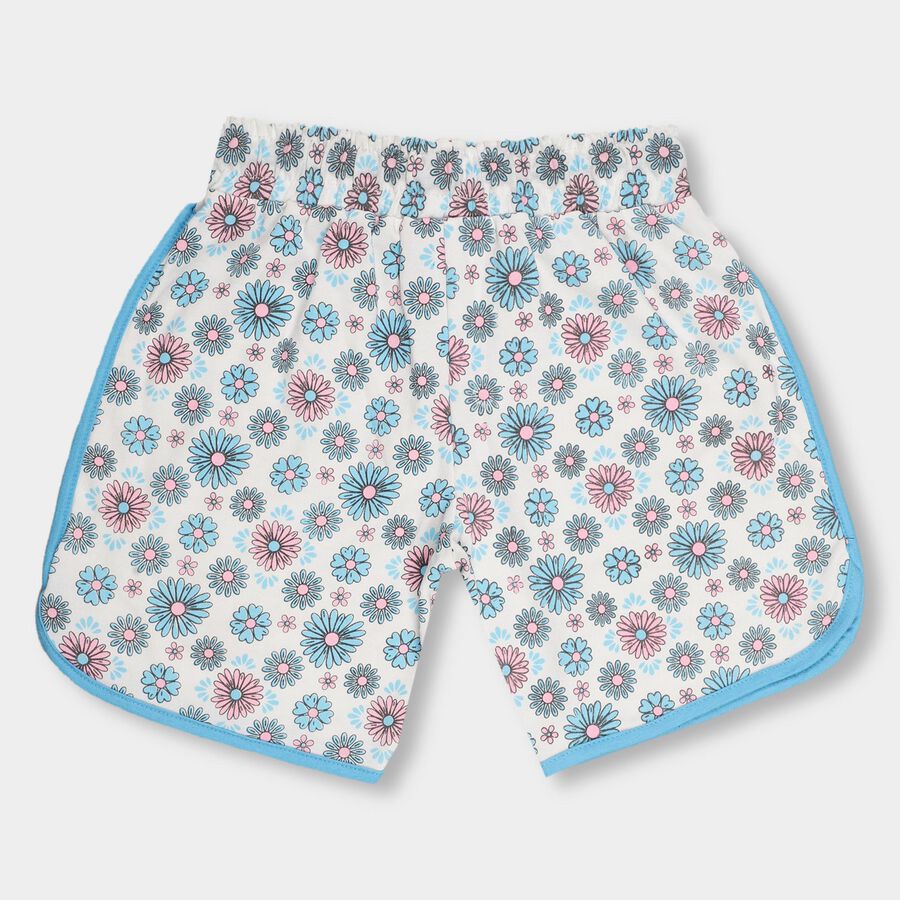 Girls' Bright White Floral Printed Drawstring Shorts, एक्वा, large image number null