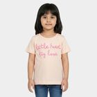 Girls Light Pink Round Neck Regular T-Shirt, Light Pink, small
