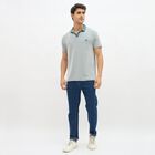 Men's Muted Sage Green Polo Neck Casual T-Shirt, Mid Blue, small