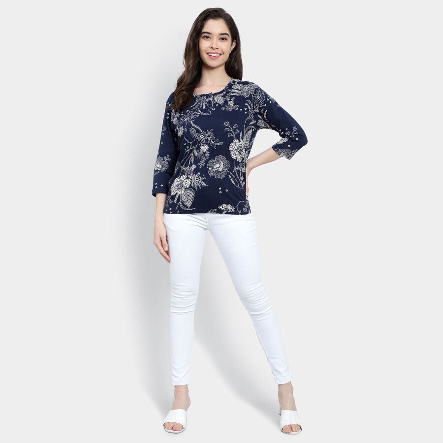 Cotton Regular Length Top, Navy Blue, large image number null