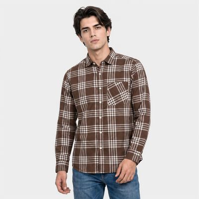 Men's Brown Cotton Casual Shirt