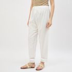 Women's Ivory Cotton Relaxed Fit Solid Palazzos, ऑफ व्हाइट, small