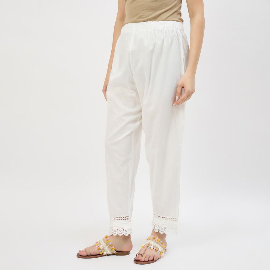 Women's Ivory Cotton Relaxed Fit Solid Palazzos, ऑफ व्हाइट, large