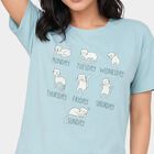 Women Light Blue Cotton Round Neck Regular T-Shirt, नीला, small