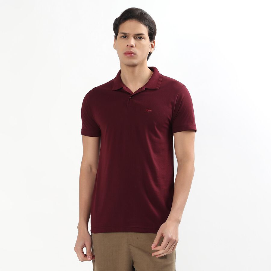 Men's Deep Wine Polo Neck Casual T-Shirt, Wine, large
