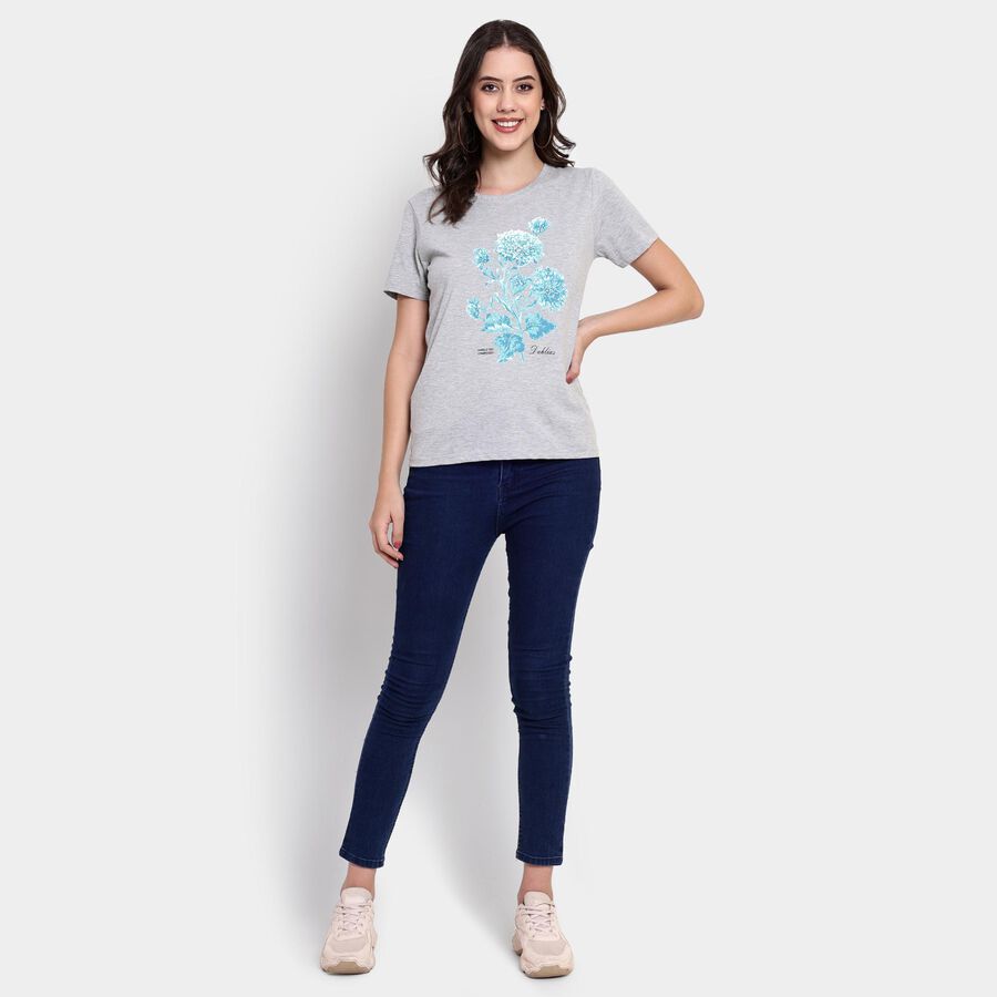 Ladies' 100% Cotton Round Neck T-Shirt , मिश्रित हल्का ग्रे, large image number null