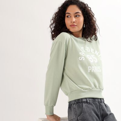 Women's Light Sage Green Crew Neck Casual Sweatshirt
