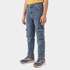 Boys' Blue Regular Fit Cargo Jeans, मध्यम नीला, small