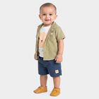 Infants' Olive Green 100% Cotton Notched Collar Graphic Printed Baba Suit, Light Green, small