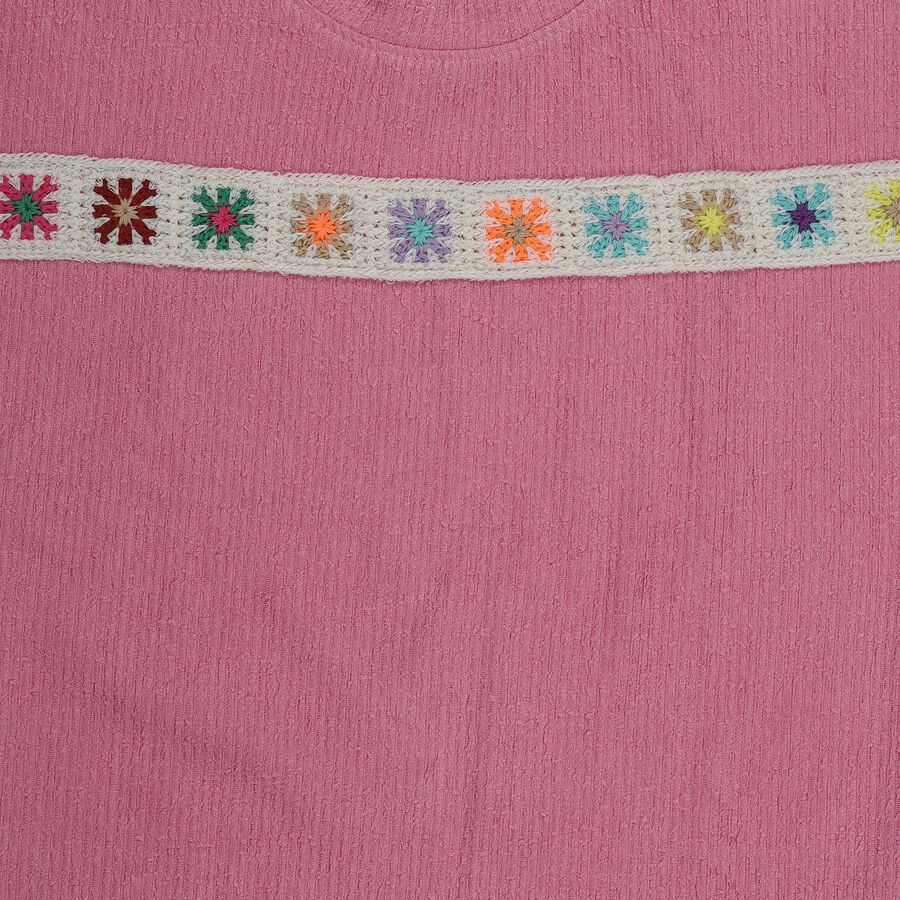 Girls Pink Round Neck Casual T-Shirt, Pink, large