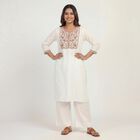 Women's Off White Notch Neck Floral Printed Kurta, Off White, small