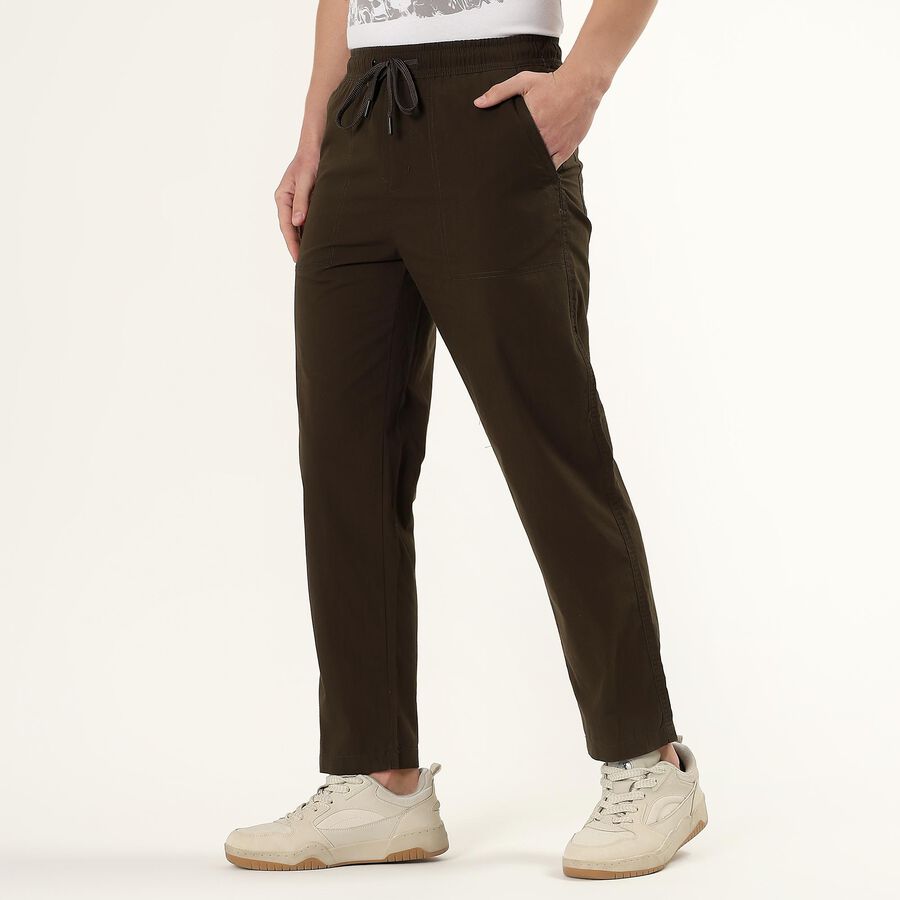 Men's Slim Fit Casual Cotton Trousers, Olive, large