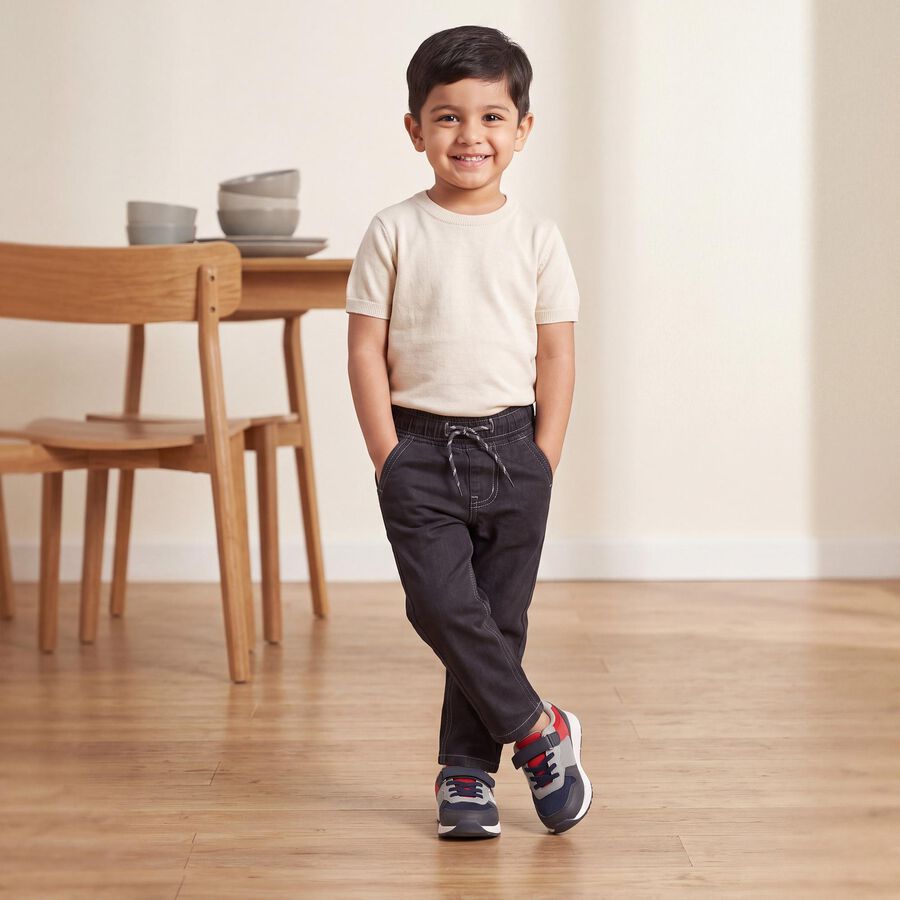 Boys' Light Grey Drawstring Jeans, हल्का ग्रे, large