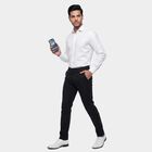 Men's Navy Blue Slim Fit Flat-Front Trousers, Navy Blue, small