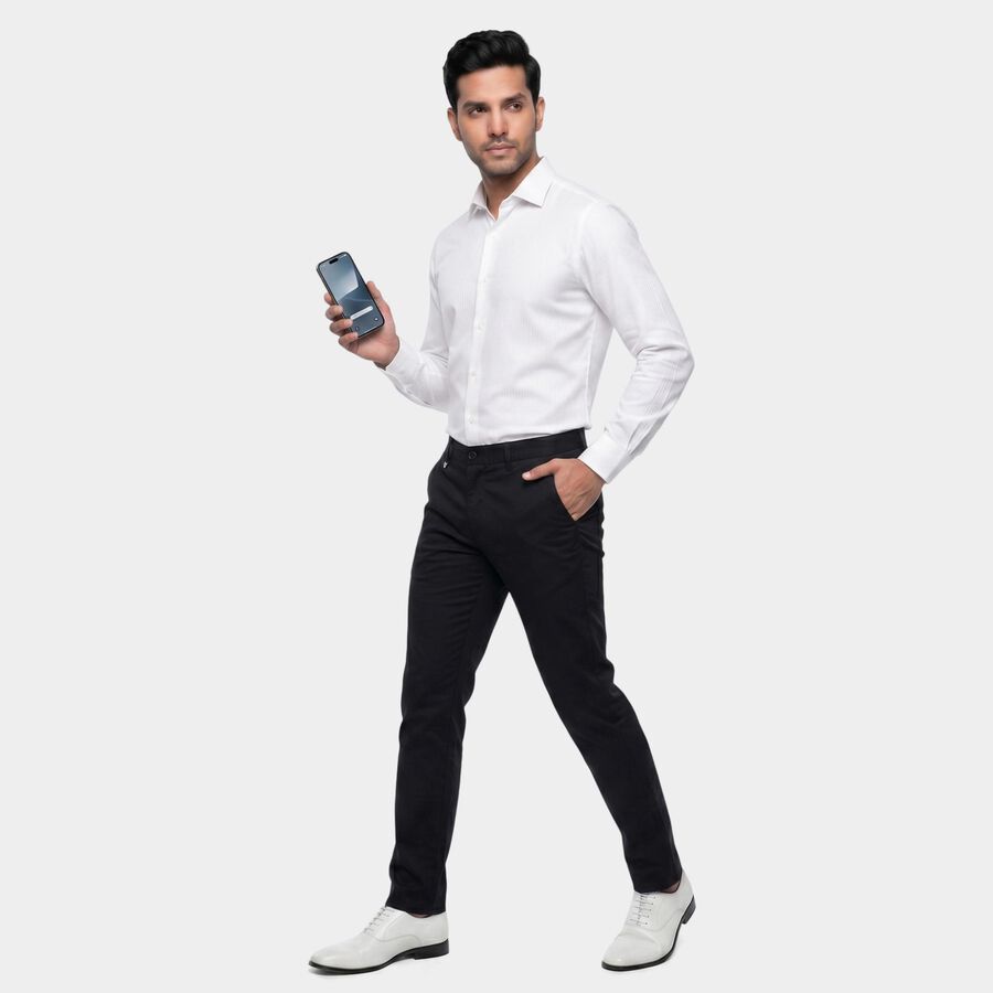 Men's Navy Blue Slim Fit Flat-Front Trousers, Navy Blue, large