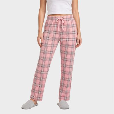 Women's Light Pink Straight Fit Checked Lounge Pyjama