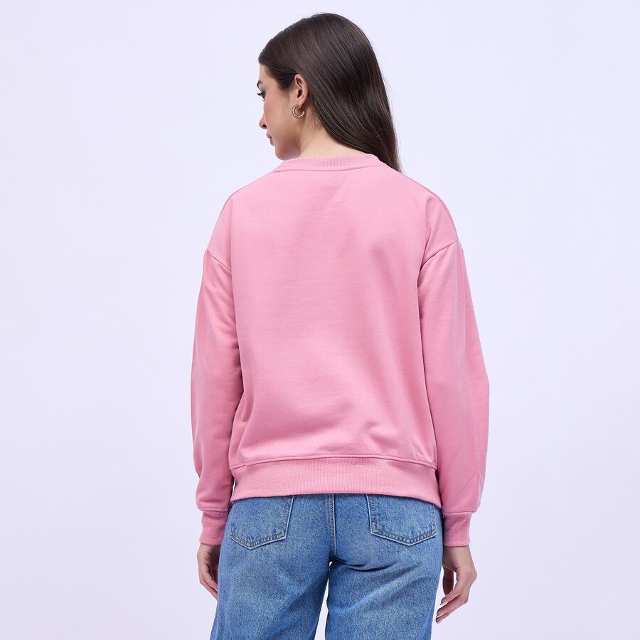 Women's Soft Pink Crew Neck Casual Sweatshirt, गुलाबी, large image number null