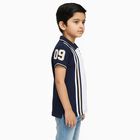 Boys Navy Blue and Beige Cotton Polo Neck Casual T-Shirt, Beige, small