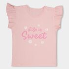 Girls' Light Pink Cotton Crew Neck Ruffled T-Shirt, Light Pink, small image number null