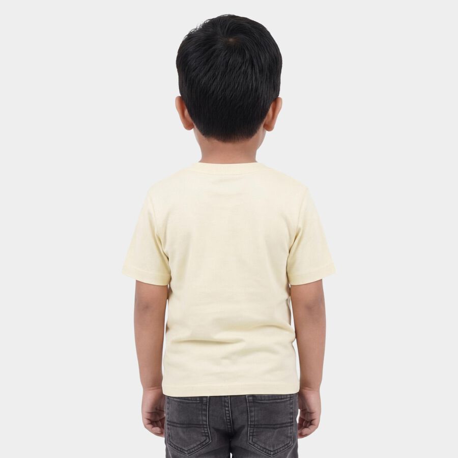 Boys Yellow Cotton Round Neck Casual T-Shirt, Yellow, large