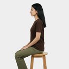 Women's Brown Cotton Round Neck Casual T-Shirt, Brown, small