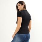 Women's Deep Jet Black Cotton Blend Polo Collar Preppy Polo T-Shirt, काला, small