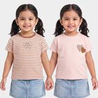 Girls Pink Cotton Round Neck Regular T-Shirt, गुलाबी, small