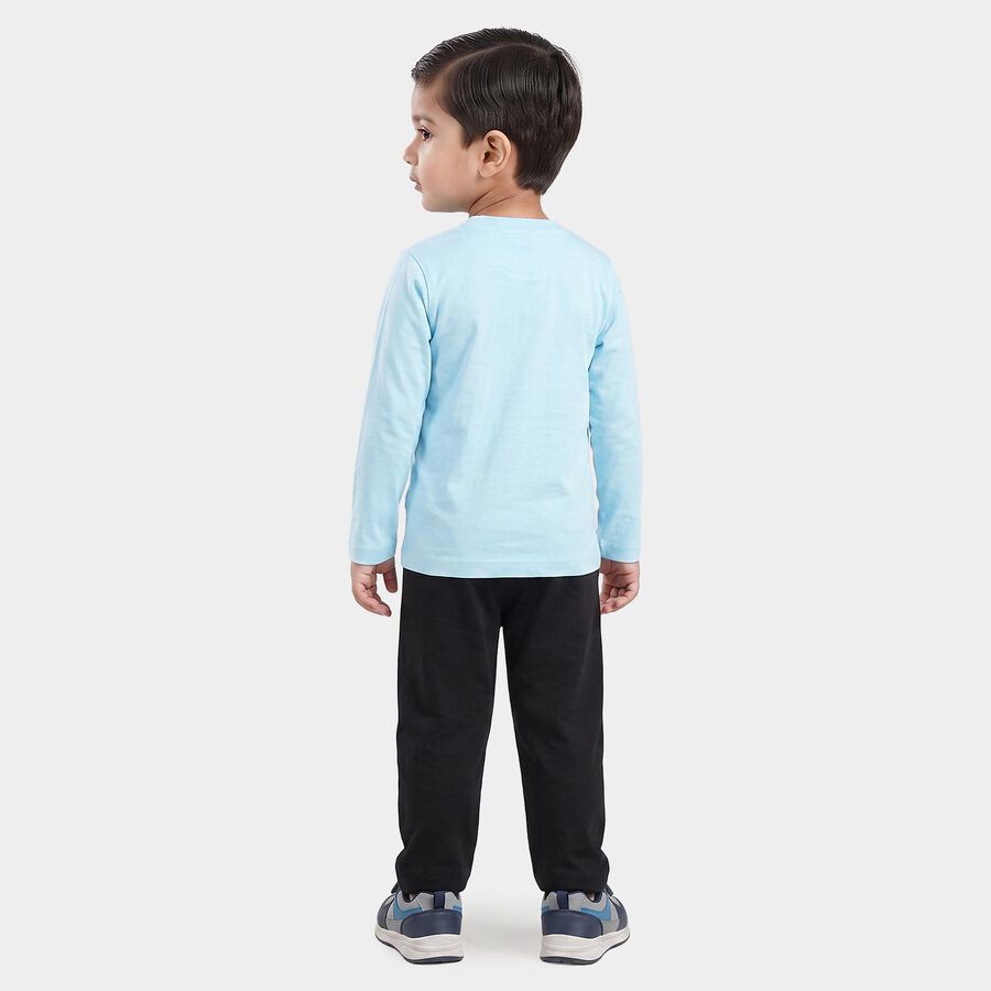 Boys Light Blue Round Neck Graphic Print Baba Suit, Light Blue, large