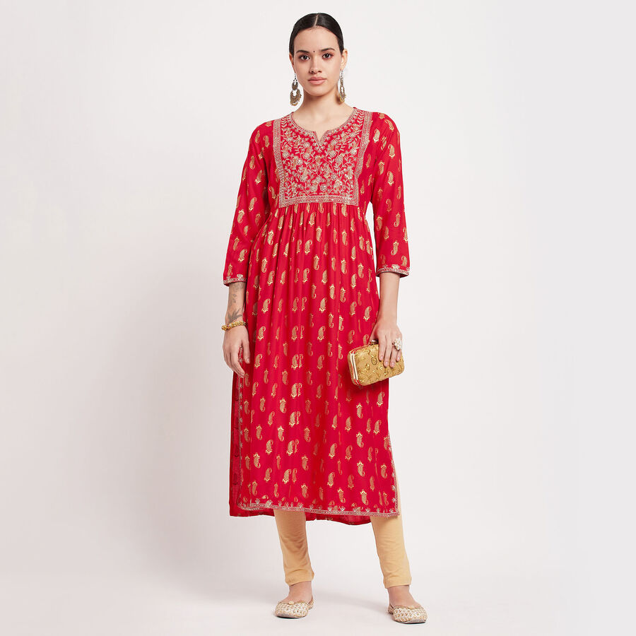 Embroidered Kurta, Red, large image number null