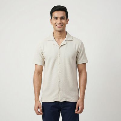Men's Beige Classic Collar Casual Shirt