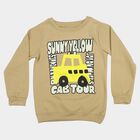 Boys' Beige Crew Neck Graphic Print Sweatshirt, गहरा पीला, small