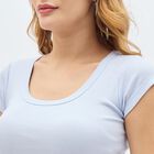 Women's Light Powder Blue Round Neck Casual Crop T-Shirt, हल्का नीला, small image number null