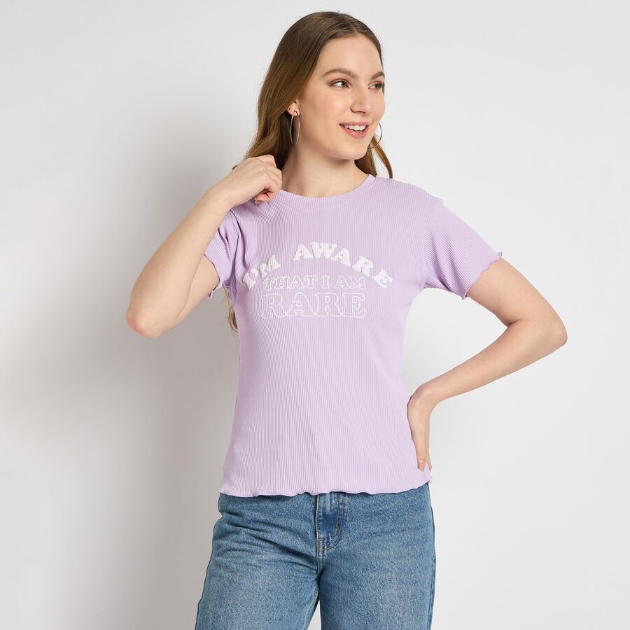 Ladies' Round Neck T-Shirt , लाइलेक, large