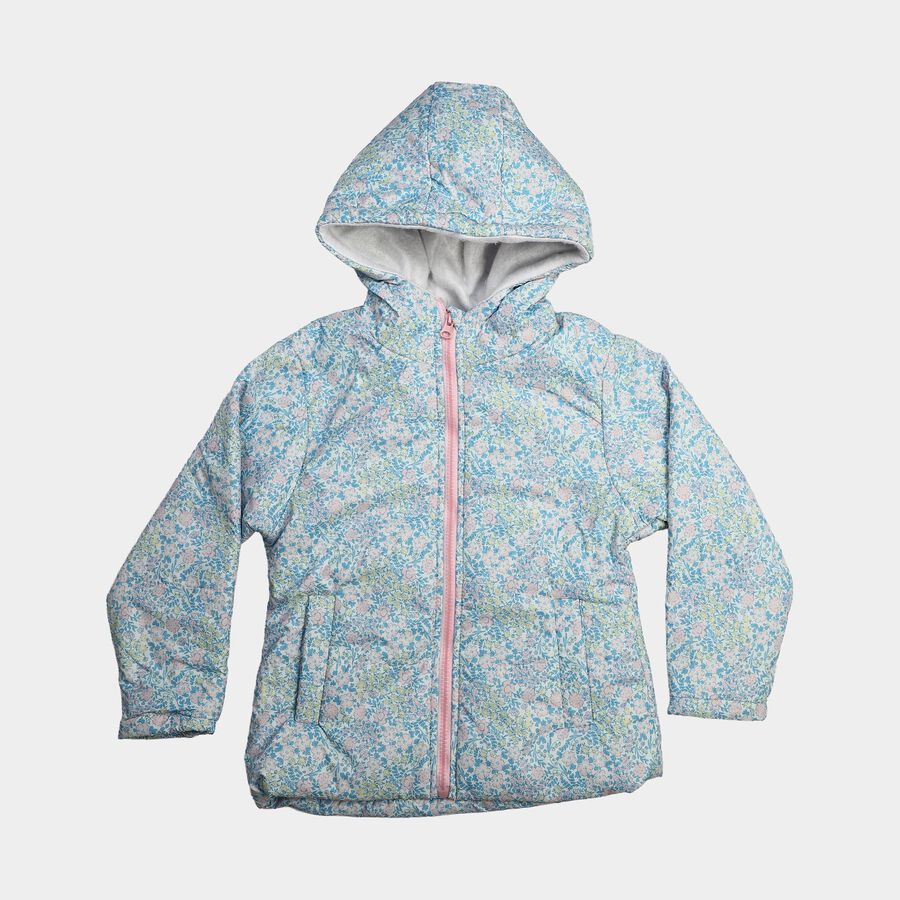Girls' Light Blue Hooded Puffer Jacket, Light Blue, large