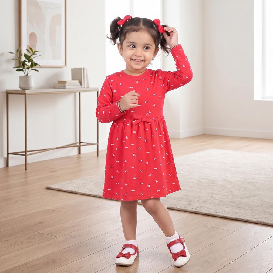 Girls' Fuchsia Fit and Flare Printed Frock, Fuchsia, large