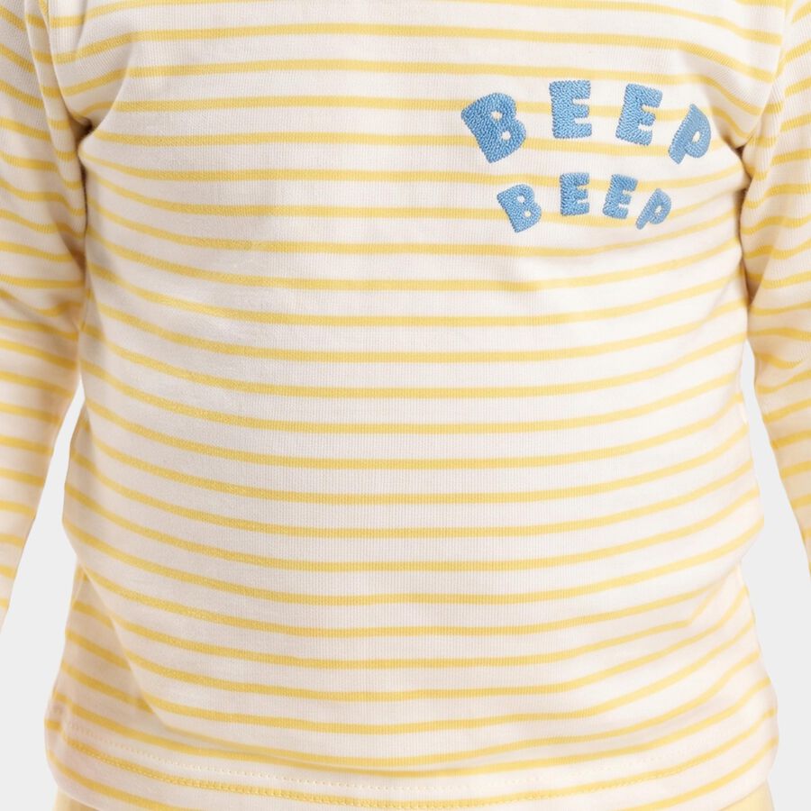 Infants' Yellow Cotton Round Neck Striped Baba Suit, Yellow, large