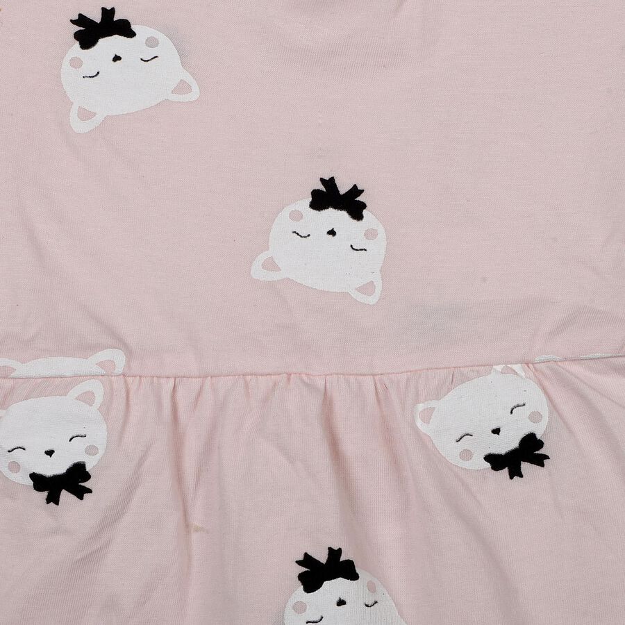 Infants' Pink Cotton Printed Flutter Sleeve Frock, Light Pink, large