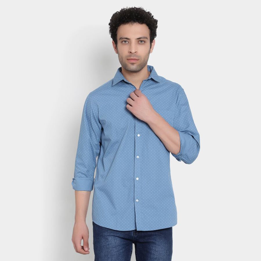 Cotton Printed Casual Shirt, Mid Blue, large image number null