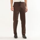 Men's Brown Slim Fit Casual Trousers, भूरा, small