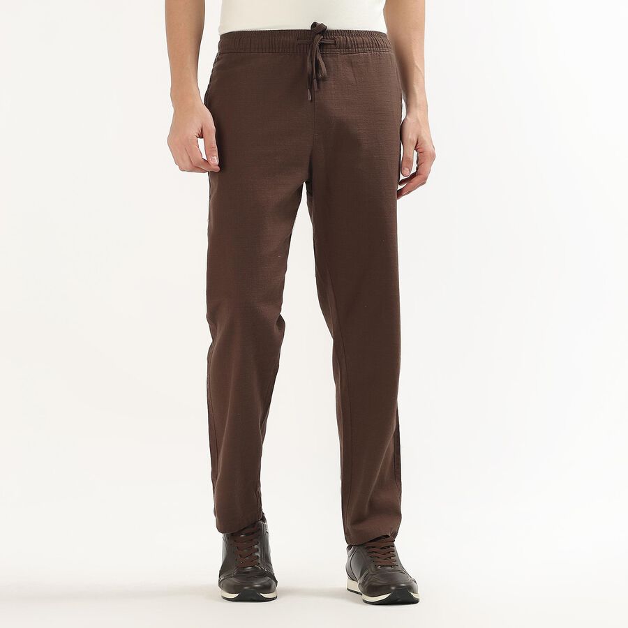 Men's Brown Slim Fit Casual Trousers, भूरा, large