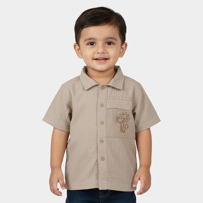 Infants Beige Cotton Half Sleeve Classic Casual Shirt