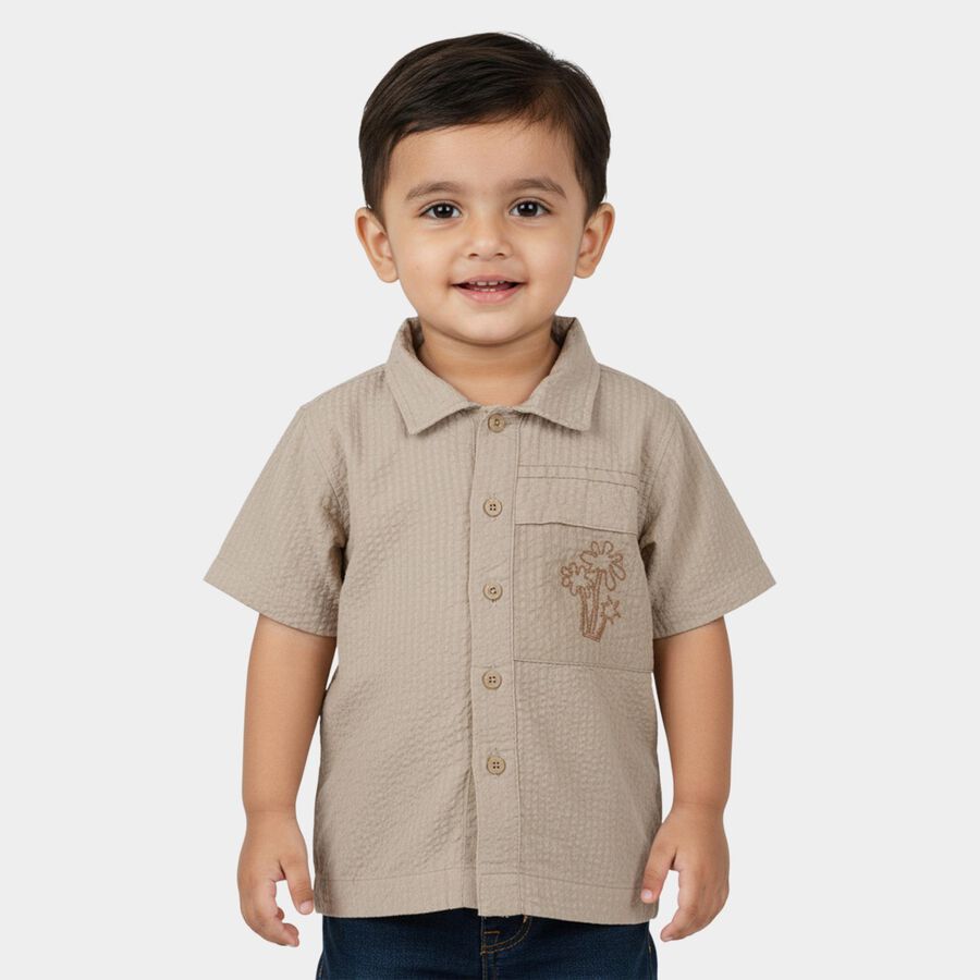 Infants Beige Cotton Half Sleeve Classic Casual Shirt, Beige, large