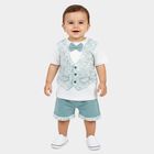 Infants' Teal 100% Cotton Round Neck Printed Baba Suit, टील ब्लू, small