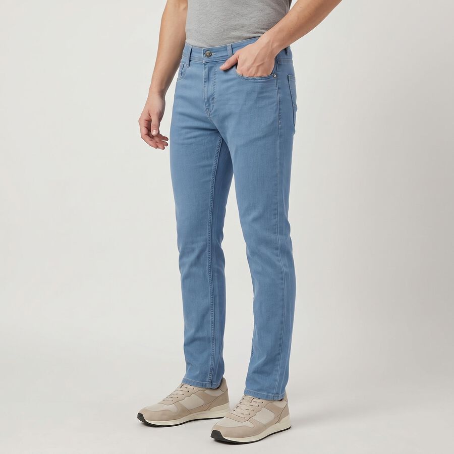 Men's Light Blue Slim Fit Solid Jeans, हल्का नीला, large