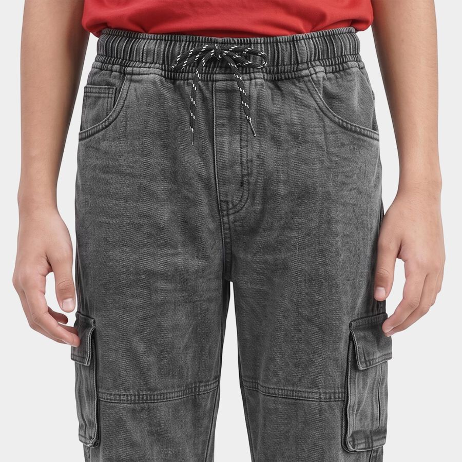 Boys' Dark Grey Regular Fit Cargo Jeans, गहरा ग्रे, large