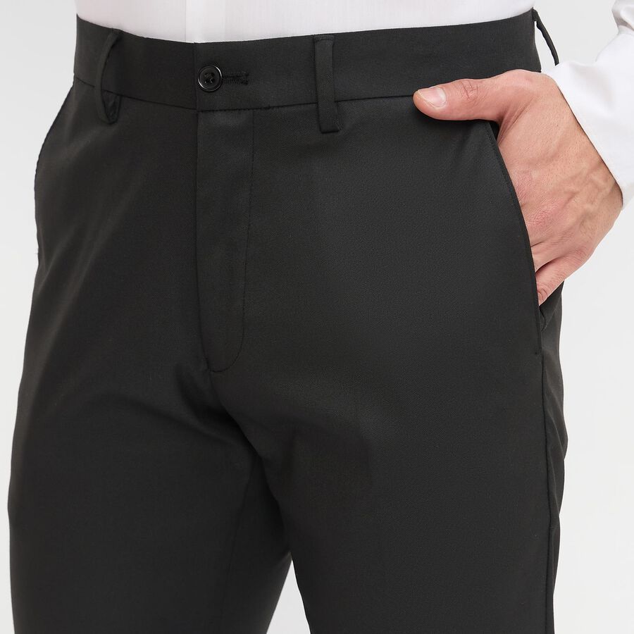 Men's Deep Midnight Black Slim Fit Flat-Front Formal Trousers, Black, large