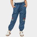 Girls' Blue Jogger Fit Embroidered Cargo Jeans, Mid Blue, small